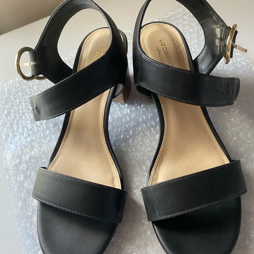 Liz Claiborne Black Open-Toe Ankle Strap Sandals Wide